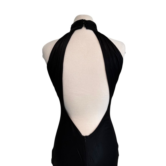 Satin Drape Back Maxi Dress with Split Black Small - Picture 11 of 15